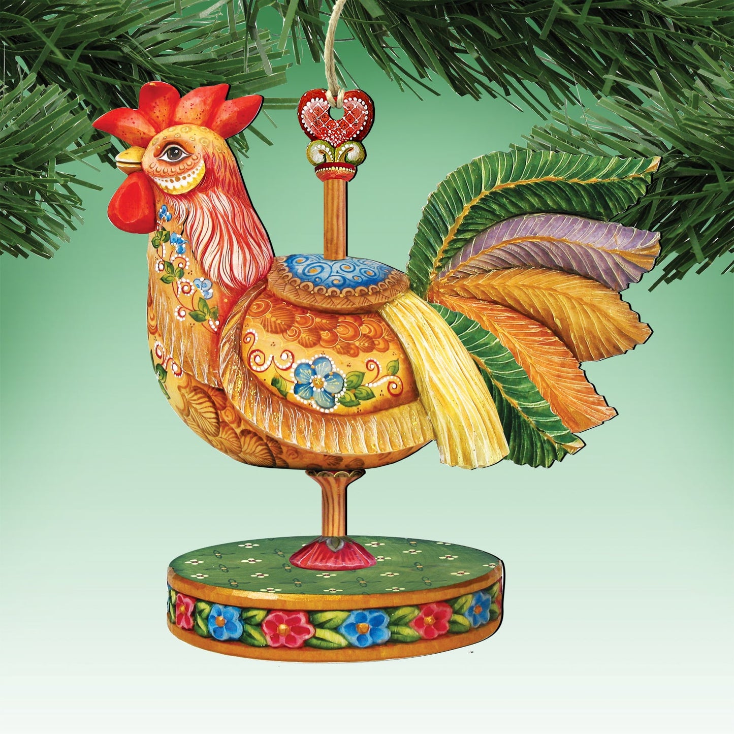 Carousel Wooden Ornaments Rooster, Goose, Flamingo Set of 3 by G. DeBrekht - Christmas Decor - 8100088S3