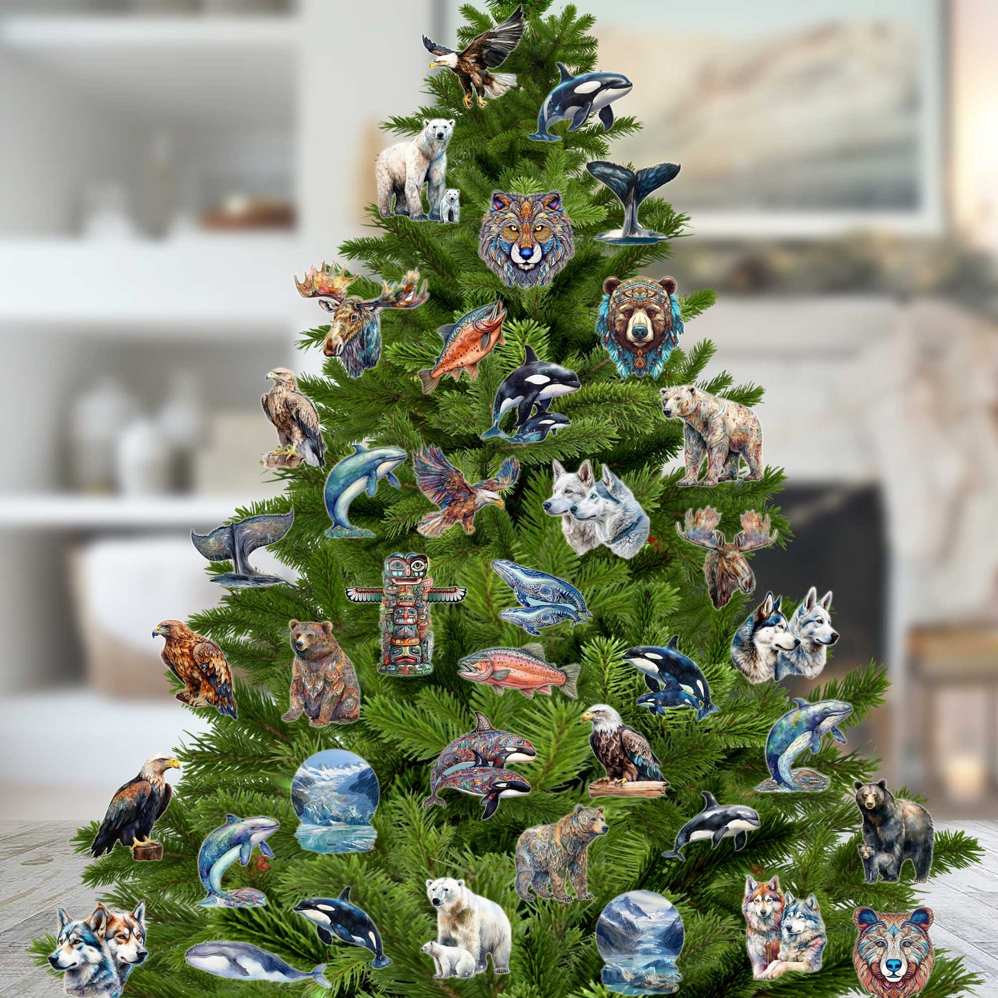 The Graceful Huskies Decorative Wooden Clip-on Ornaments Set of 6 by G. Debrekht - Wildlife Décor - 8090115C-S6