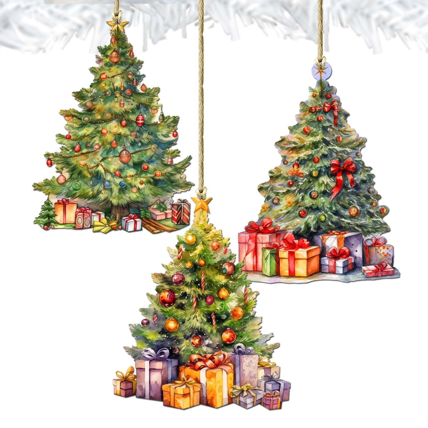 Christmas Tree Decorative Wooden Ornaments Set of 3 by G. Debrekht - Christmas Decor - 8091044-S3