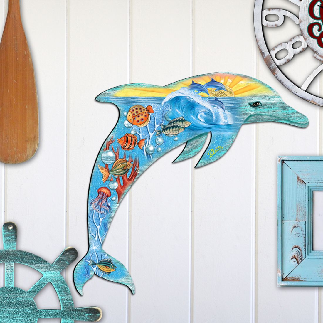 Sea Creatures Dolphin Coastal Door Decor by G. DeBrekht - Coastal Holiday Decor - 81985192H
