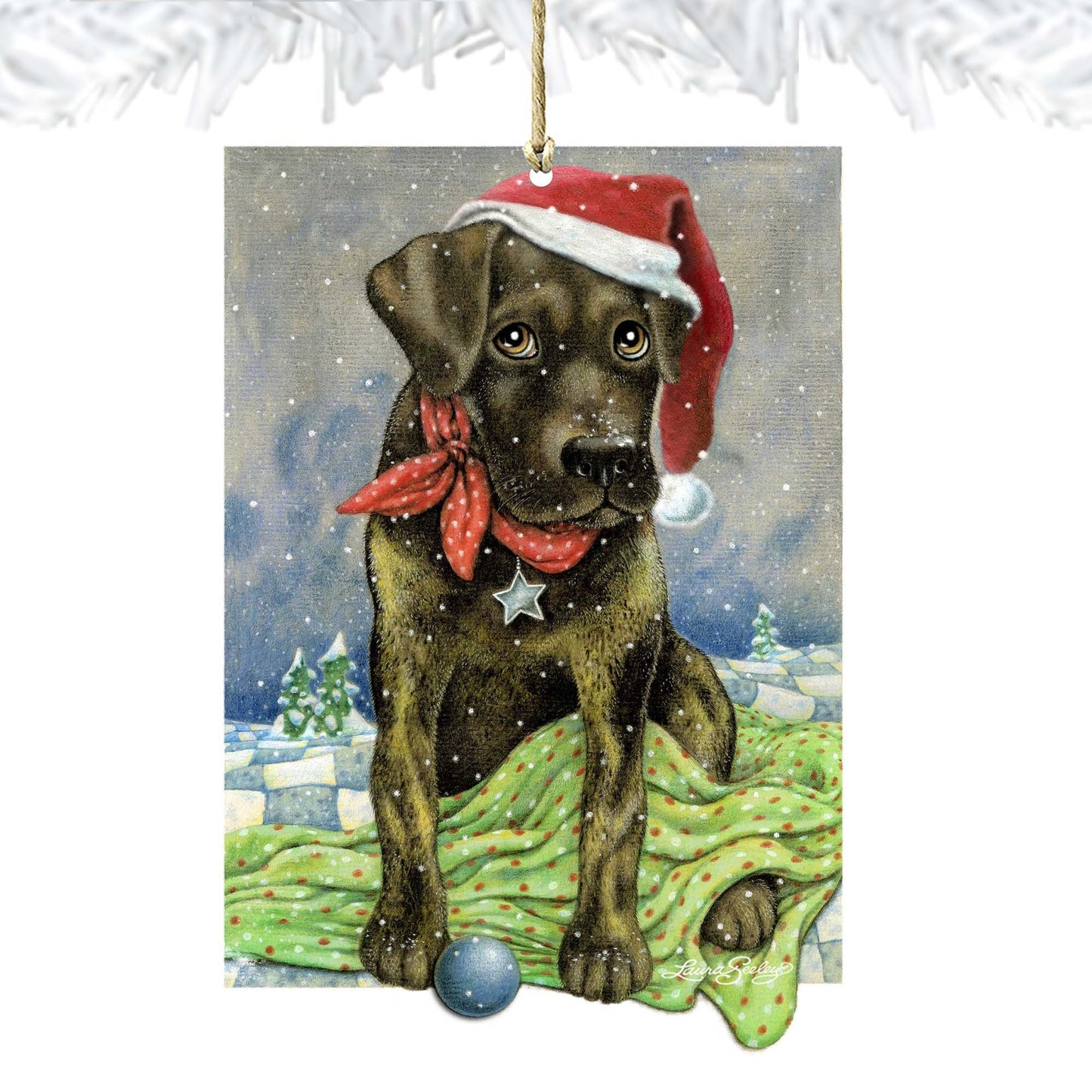 Flurries Fetch Fun Santa Dog by Laura Seeley - Pets Dog and Cats Decor - 8511025-LS