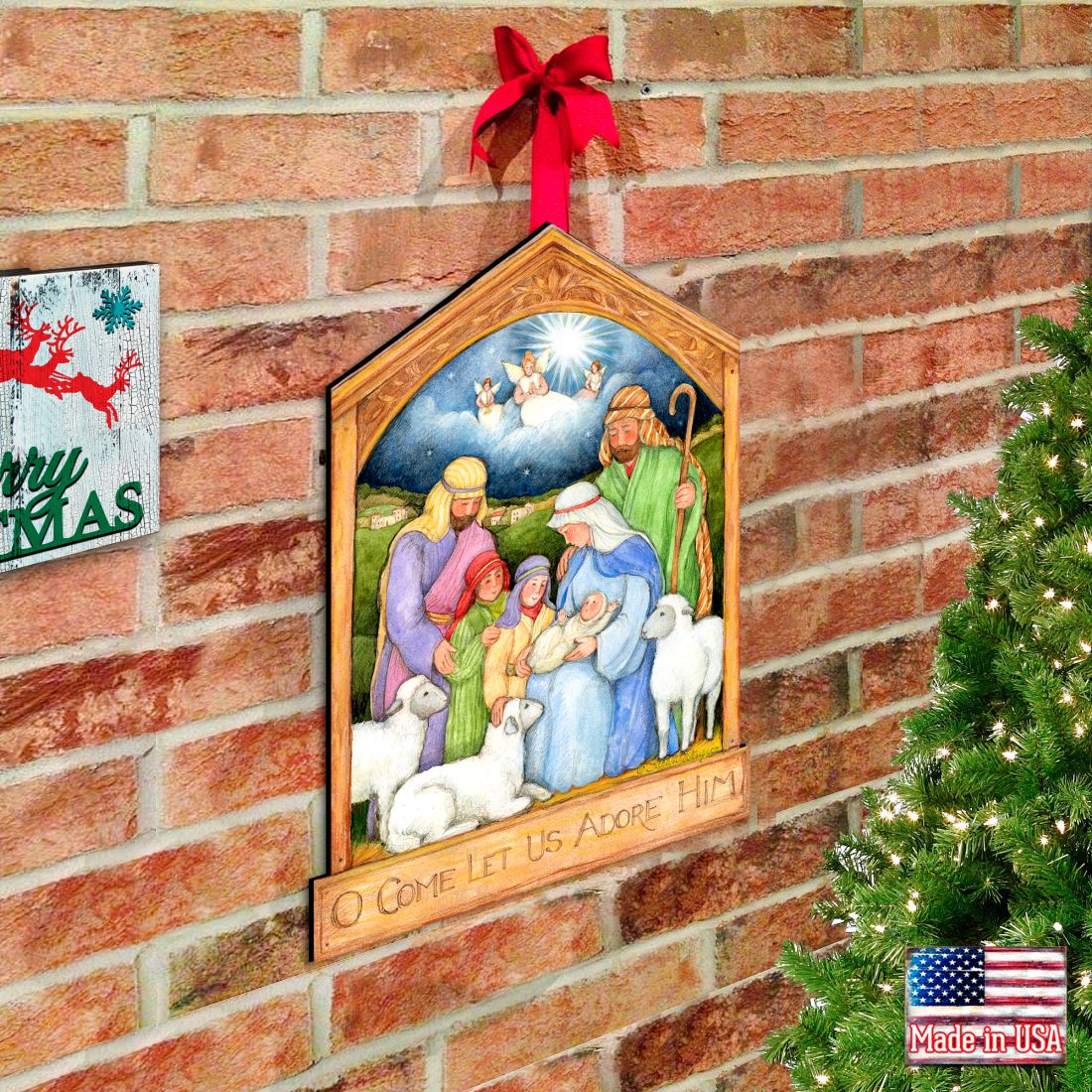 Holy Family Nativity Door Decor by Susan Winget - Nativity Holiday Decor - 8471112H-SW