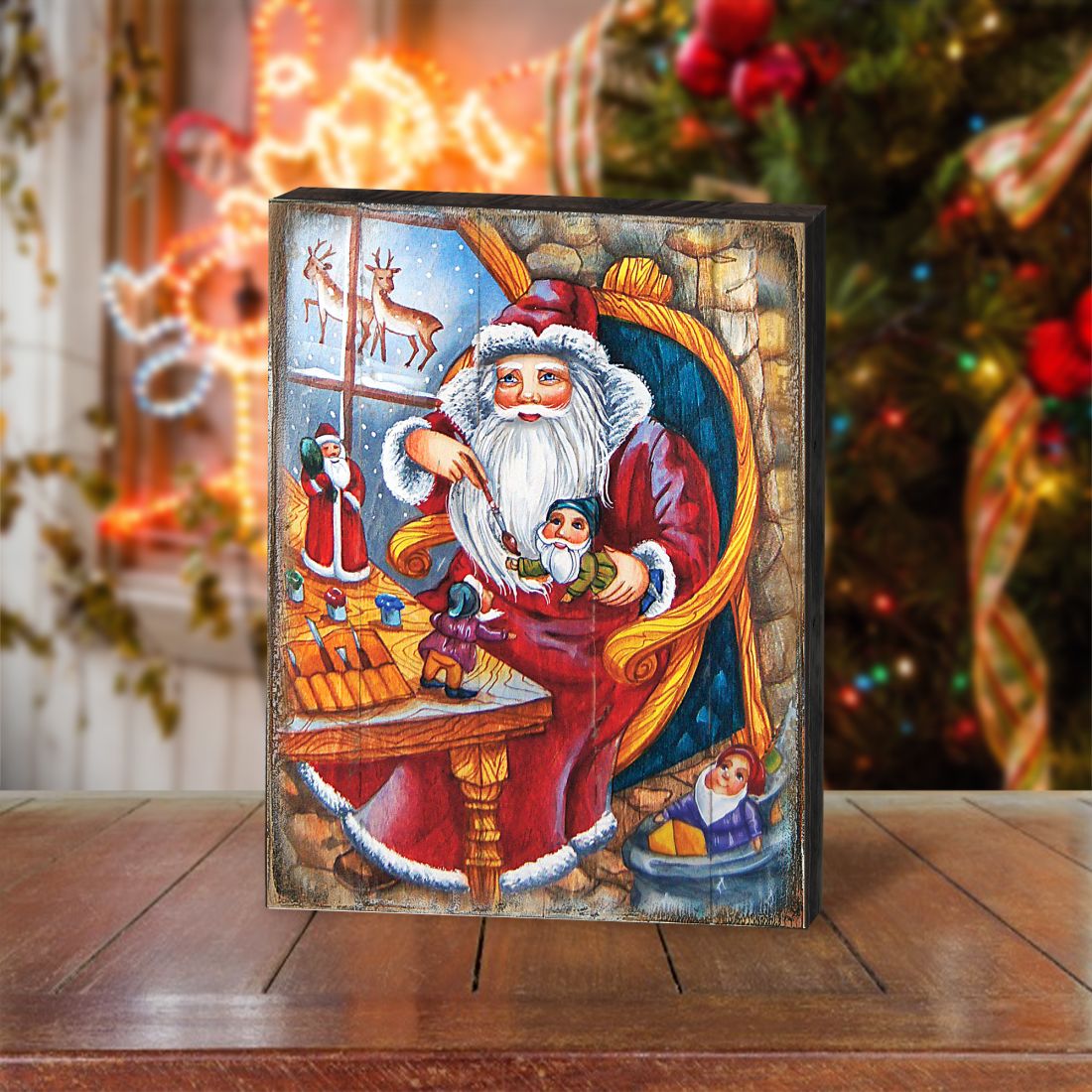 Christmas Workshop Santa Wooden Wall Art by G. DeBrekht - Christmas Santa Snowman Decor - 81215625B