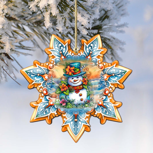 Snowman Snowflake Wooden Ornaments by G. Debrekht - Christmas Santa Snowman Decor - 8688425