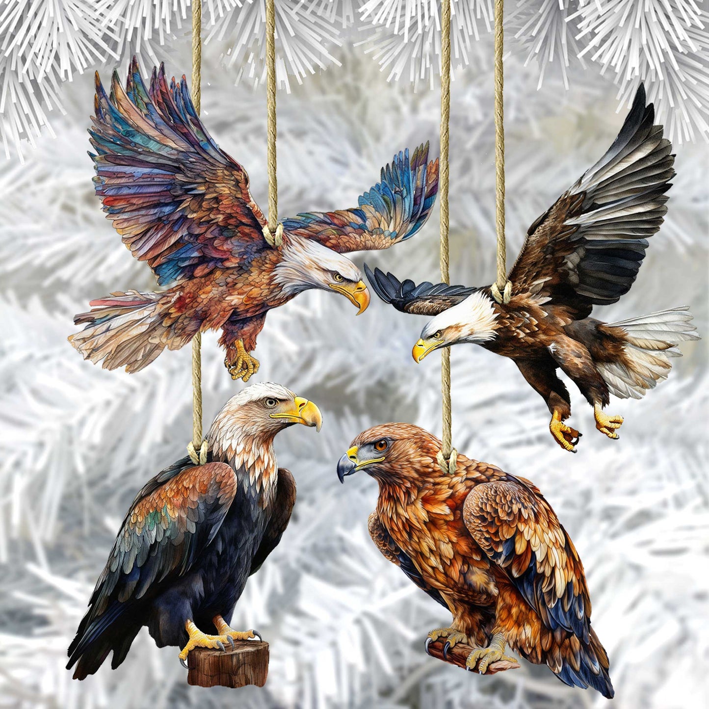 Alaskan Eagles Wooden Ornaments Set of 3 by G. Debrekht - Wildlife Holiday Decor - 8091321S4