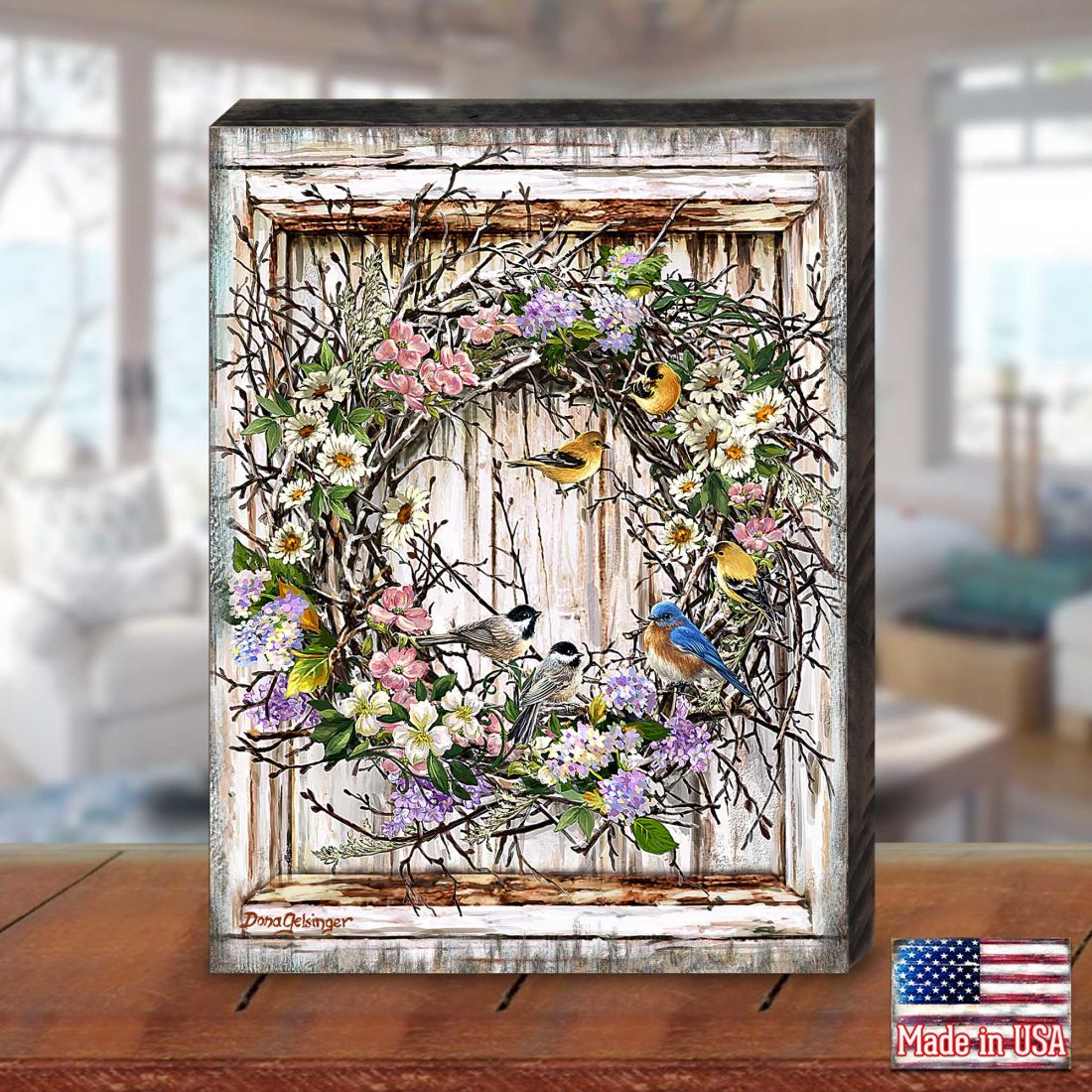 Spring Wreath Wooden Wall Art by D. Gelsinger - Easter Spring Decor - 95608B-1712