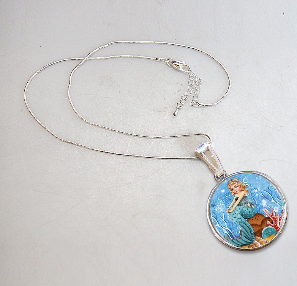 Mermaid Silver Plated Mother of Pearl Jewelry Pendant Necklace - 44042