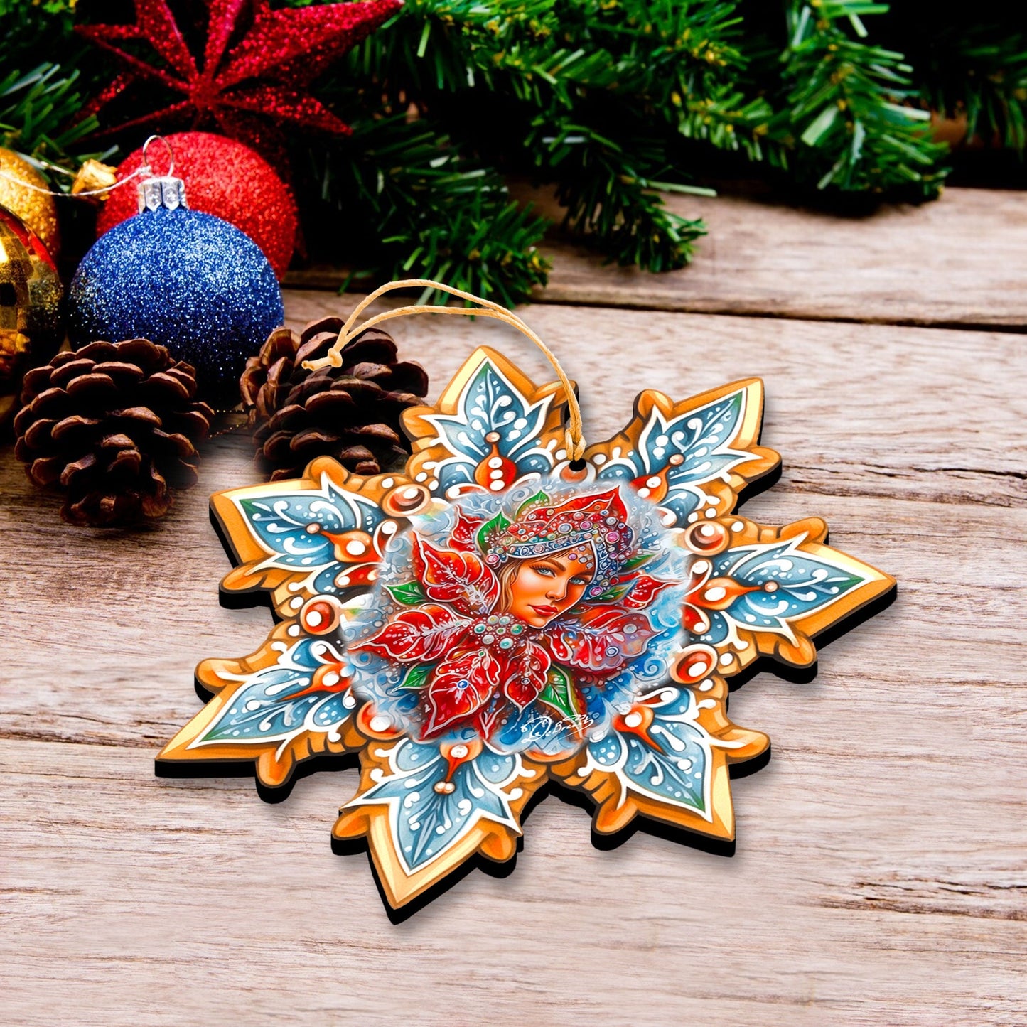 Snow Maiden Snowflake Wooden Ornaments by G. Debrekht - Christmas Decor - 8688401