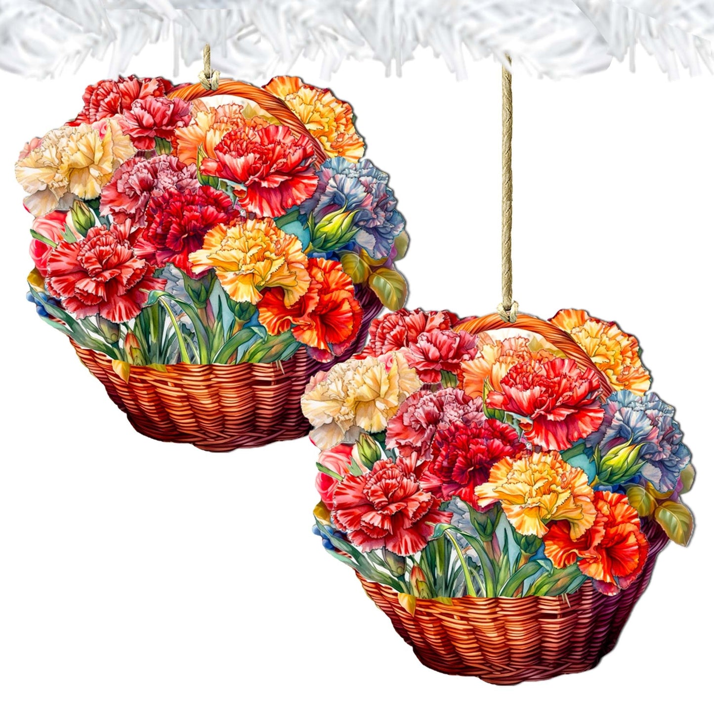 Carnation Basket Wooden Ornaments by G. Debrekht - Love Family Decor - 8688315