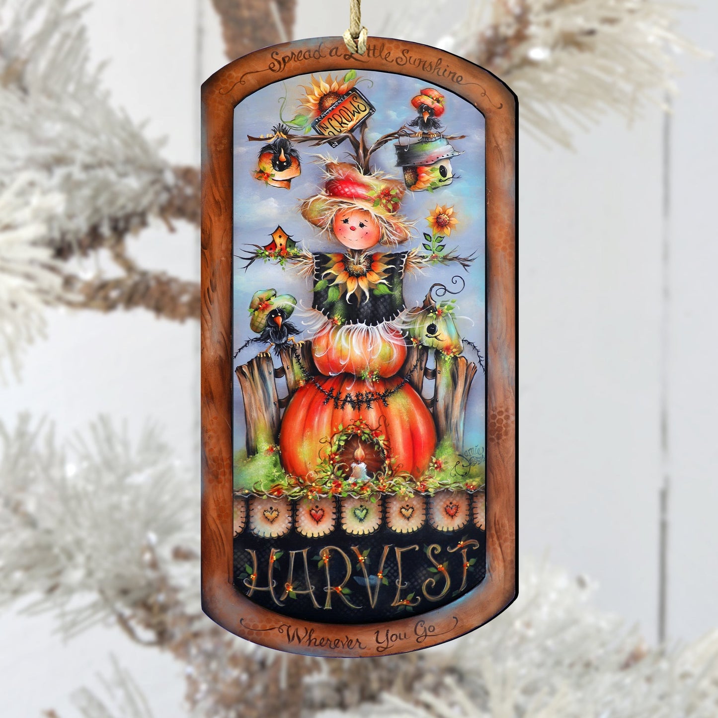 Harvest Pumpkin Scarecrow Wooden Ornaments by Jamie Mills-Price Thanksgiving Decor - 8611075-MP