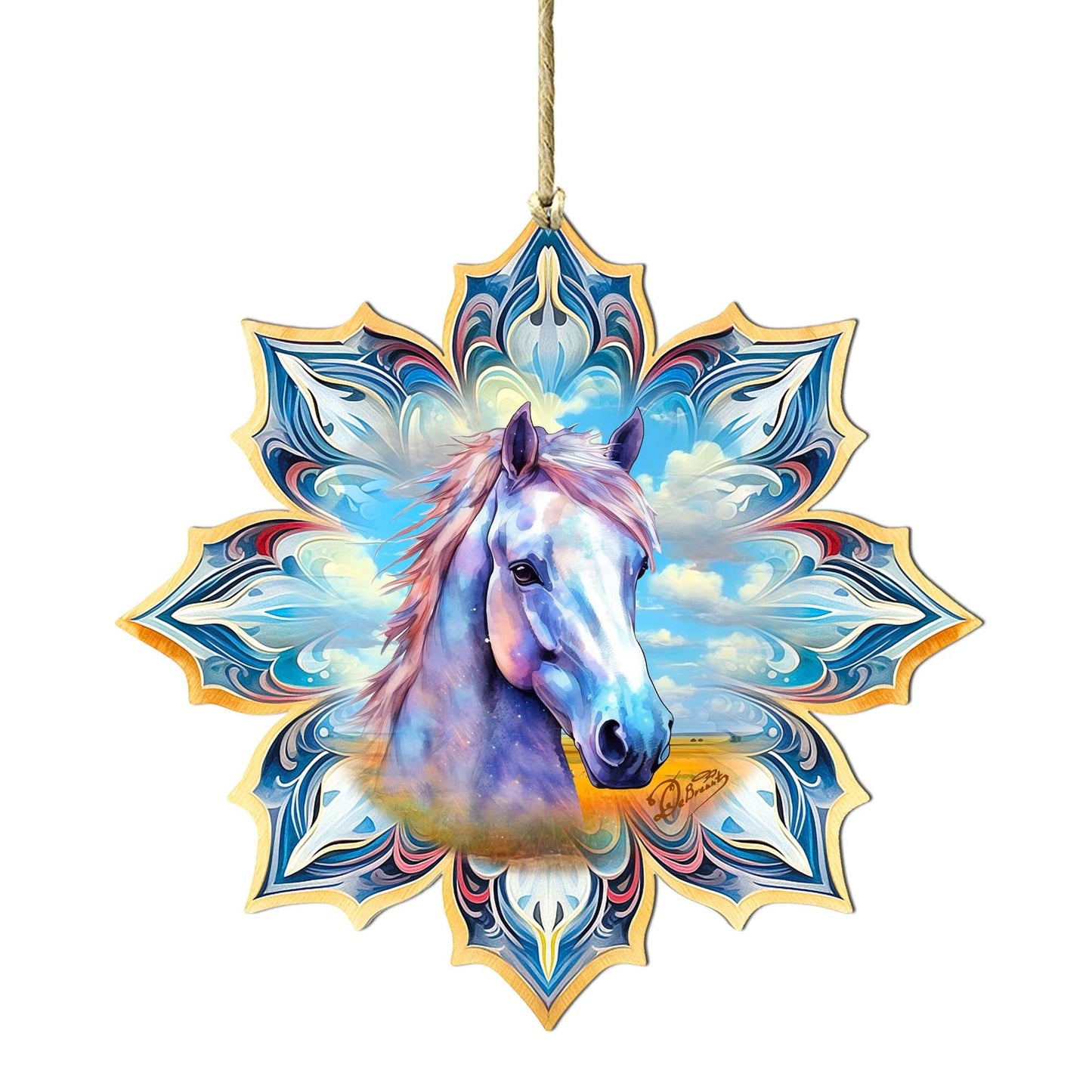 White Horse Snowflake Wooden Ornaments by G. Debrekht - Nature Wildlife Decor - 8688433