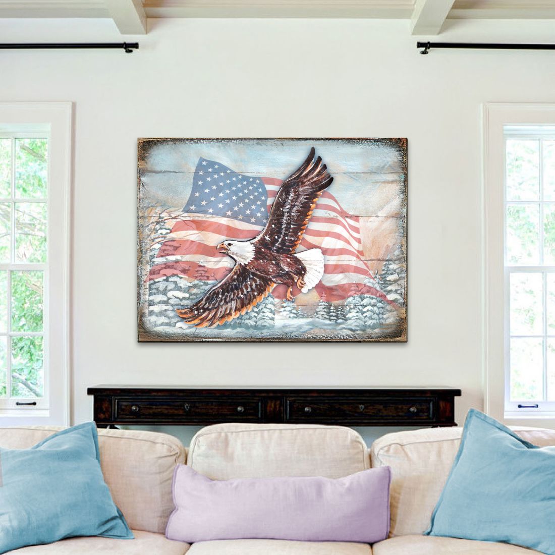 American Eagle Art Wooden Wall Art by Nature Wonders - American Patriotic Decor - 95221B
