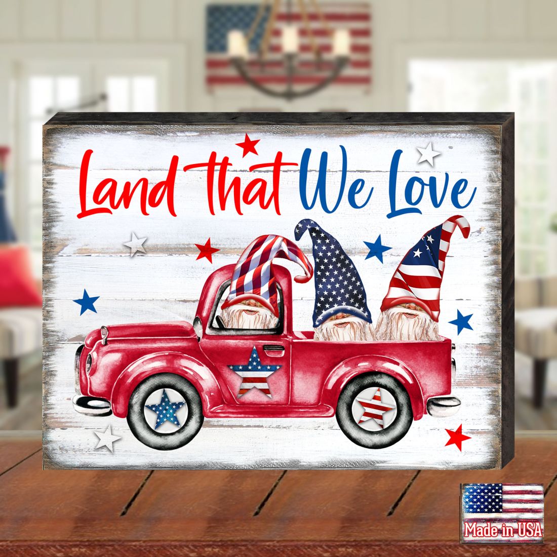 American Patriotic Tractor Wall Block by Susan Winget - American Patriotic Decor - 8471401B-SW