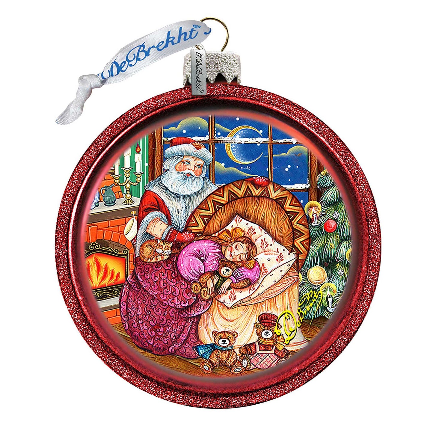 Christmas Night Glass Ornament by G. DeBrekht - Christmas Santa Snowman Decor - 73615C