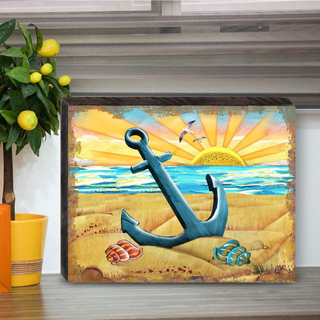 Lighthouse Coastal Wooden Wall Art by G. DeBrekht - Coastal Holiday Decor - 8198526-2B