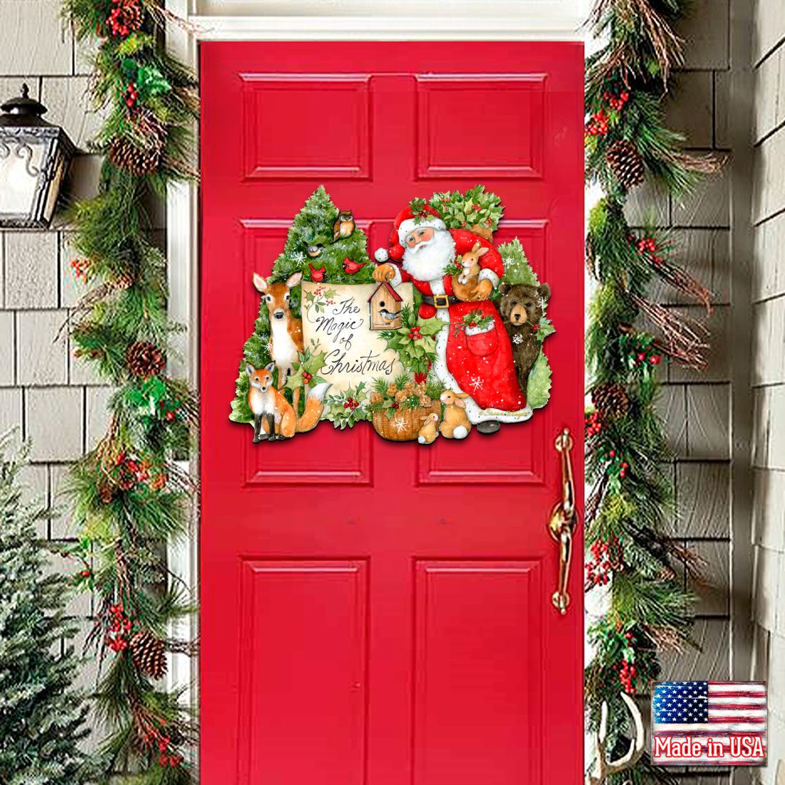 Woodland Playing Santa Door Decor by Susan Winget - Christmas Santa and Snowman Decor - 8471103H-SW