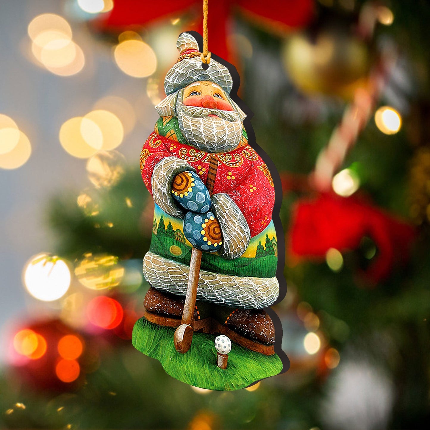 Golfer Santa Christmas Wooden Ornaments by G. DeBrekht - Christmas Santa Snowman Decor - 8157675