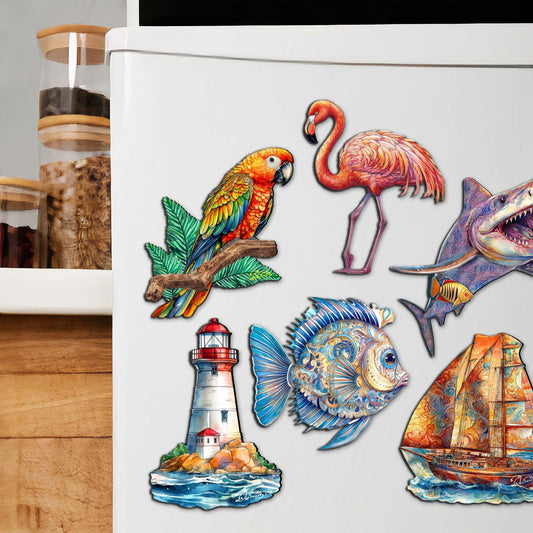 Ocean Crew Decorative Wooden Magnets Set of 6 by G. Debrekht - Coastal Decor - 8090065G-S6