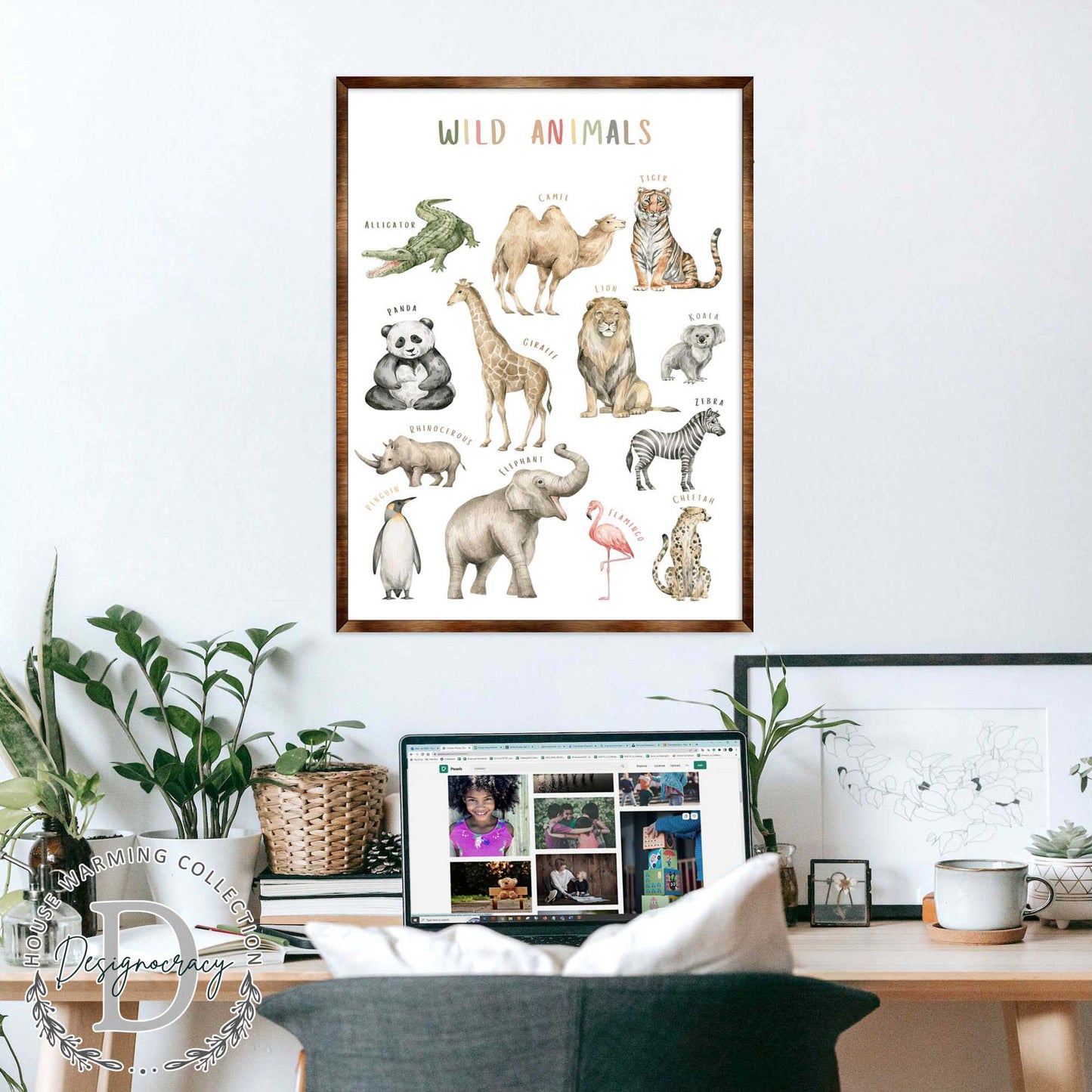 Wild Animals Kids Room Decor - Montessori Wooden Poster - Homeschool I Educational Poster - Classroom Decor - Playroom Art - 310219