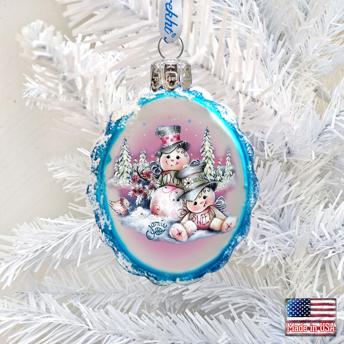 Snowman Mercury Glass Ornament by Jamie Mills-Price - Christmas Santa Snowman Decor - 778201-MP
