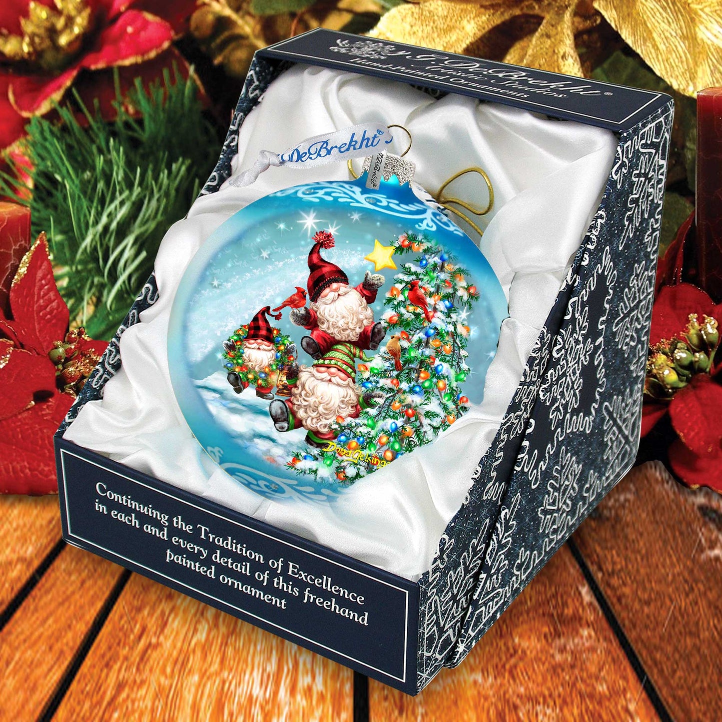 Reaching High Dwarfs Lg Glass Ornament in Blue by Gelsinger - Christmas Decor - 73927B-DG