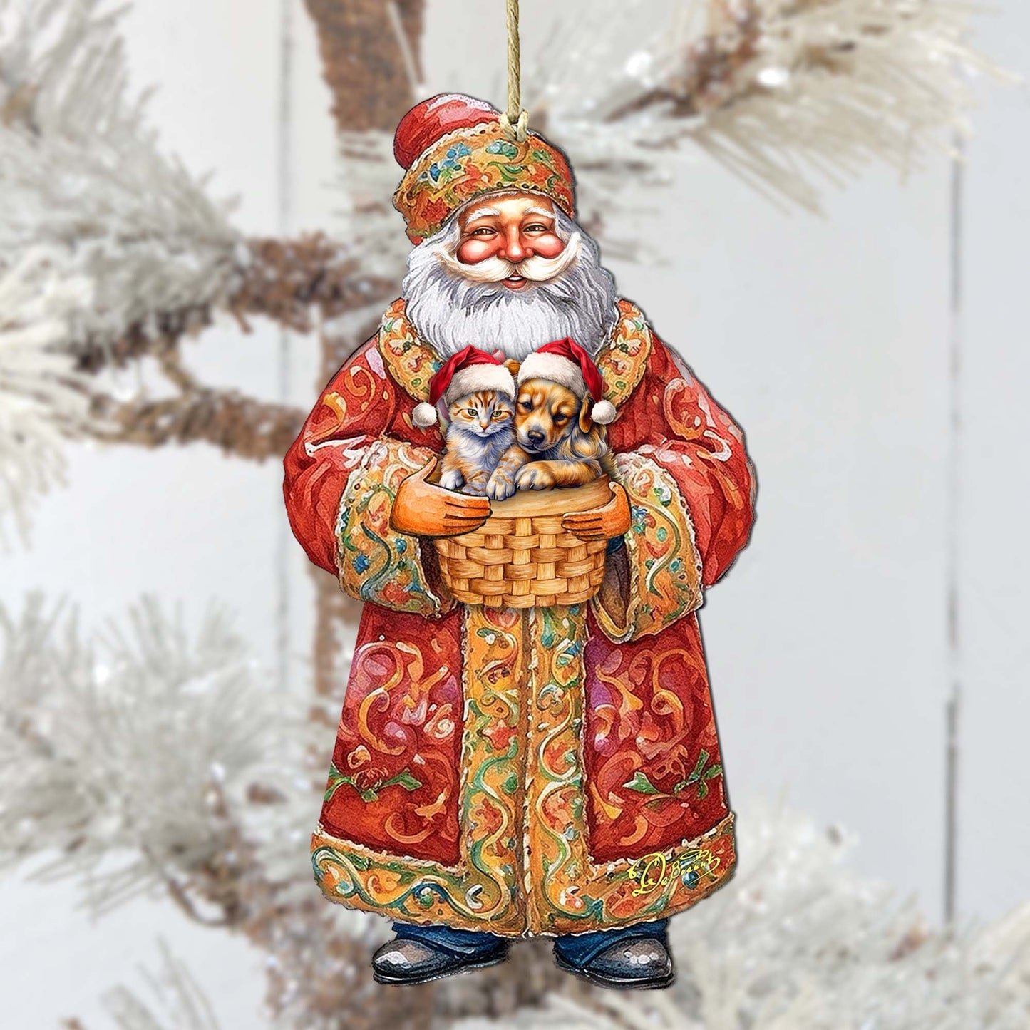 Santa with Van Wooden Ornaments by G. Debrekht - Christmas Santa Snowman Decor - 8691407