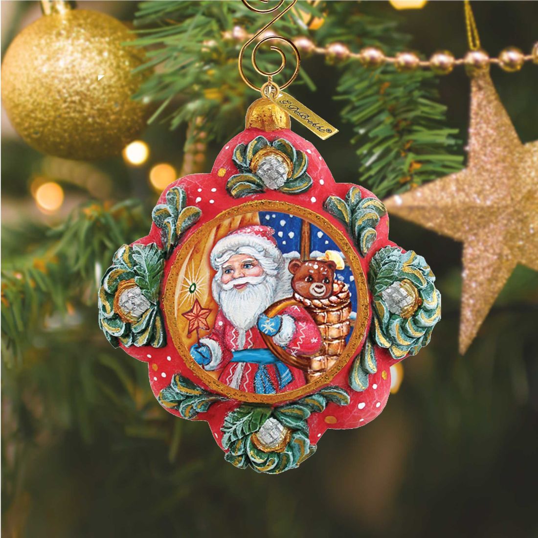 Gift Giver Santa Sculpted Hand-Painted Christmas Ornament by G. DeBrekht - Christmas Santa Snowman Decor - 6102546