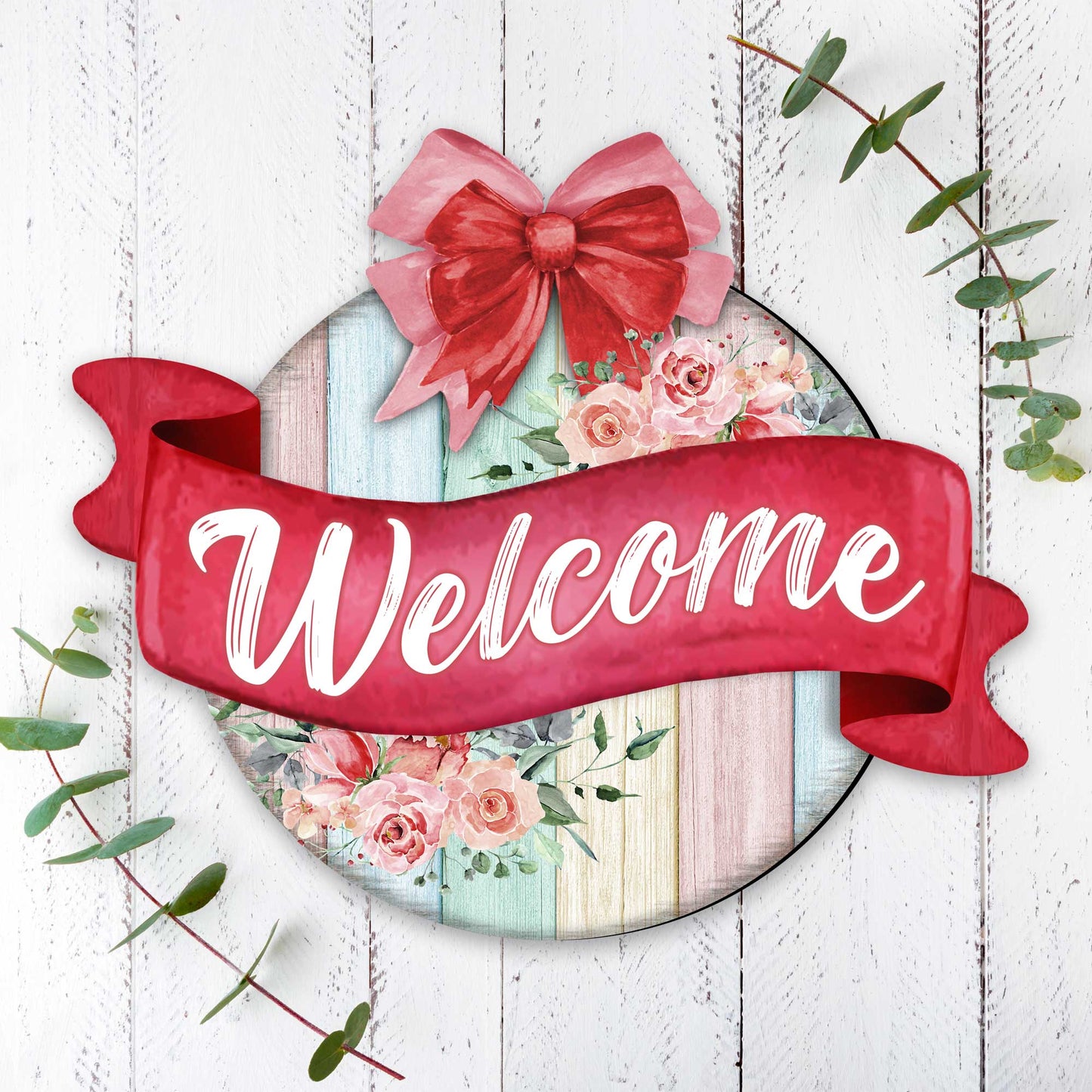 Front door welcome sign Floral porch wreath Main entrance welcome sign - Wooden front porch decor - 933101H