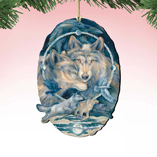In Spirit I Am Free Wolves Ravens Wooden Ornaments by J. Bergsma - Wildlife Holiday Decor - 8591723-JB