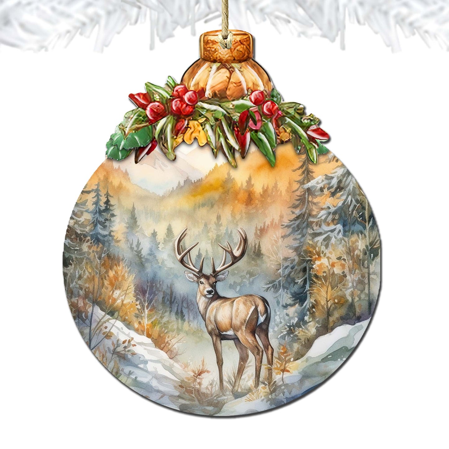 Elk in Mountain's Nature Beauty Wooden Ornaments by G.Debrekht - Wildlife Holiday Decor - 870027