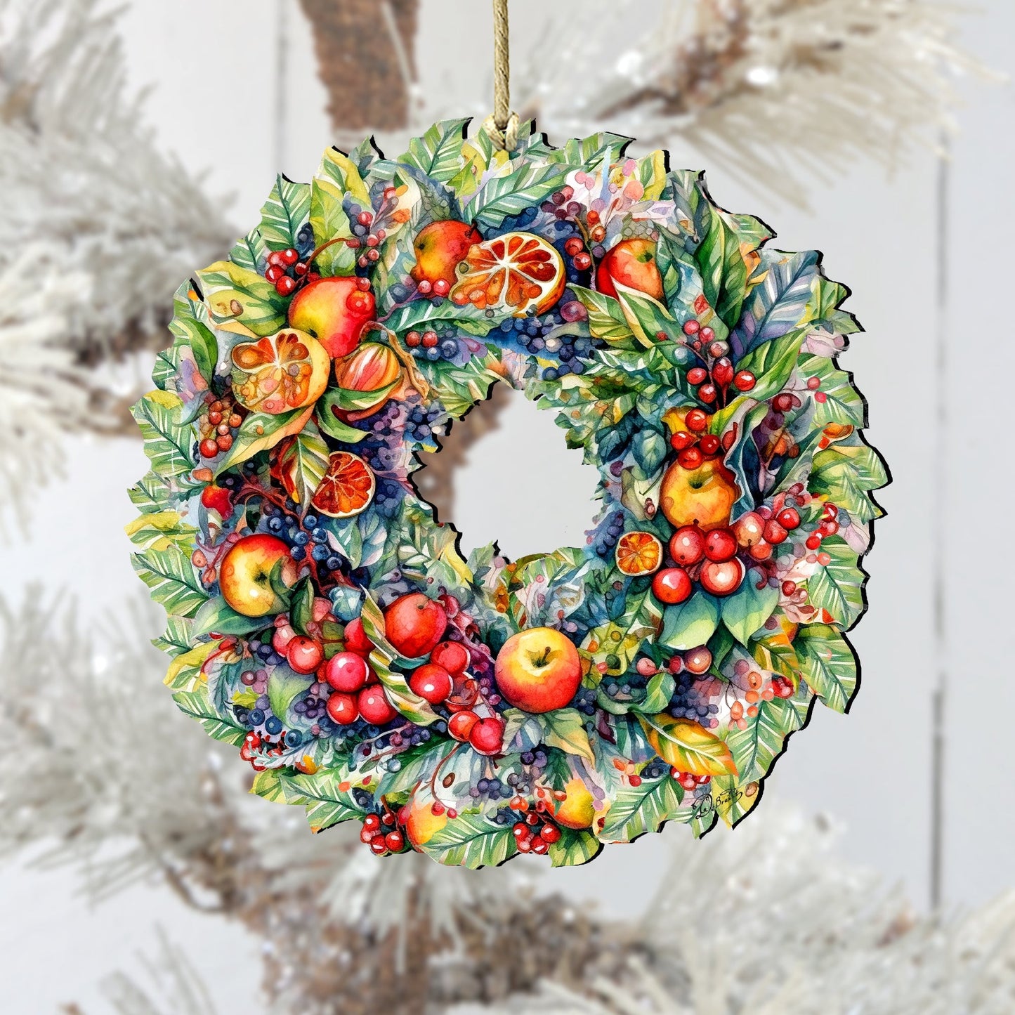 Summer Harvest Fruit Wreath Wooden Ornaments by G. Debrekht Christmas Decor - 8611071
