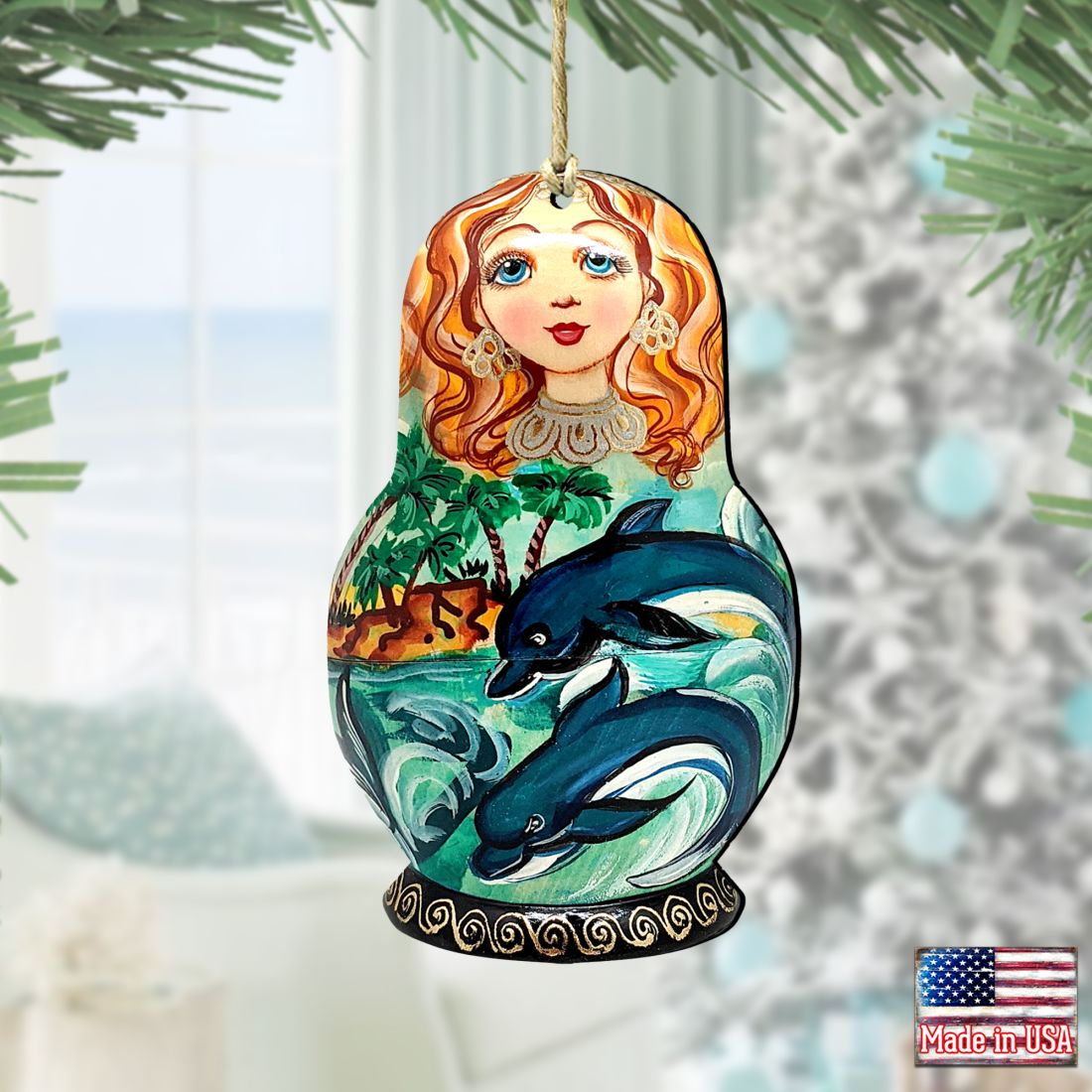 Dolphins Matreshka Wooden Ornaments by G. DeBrekht - Coastal Holiday Decor - 8113813