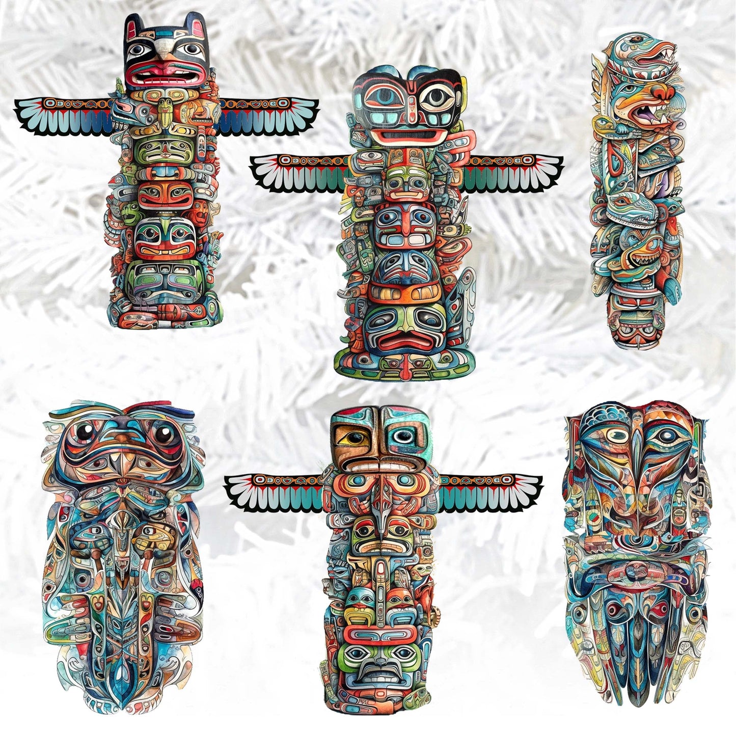 Spirit of the Totem Decorative Wooden Clip-on Ornaments Set of 6 by G. Debrekht - Wildlife Decor - 8090117C-S6