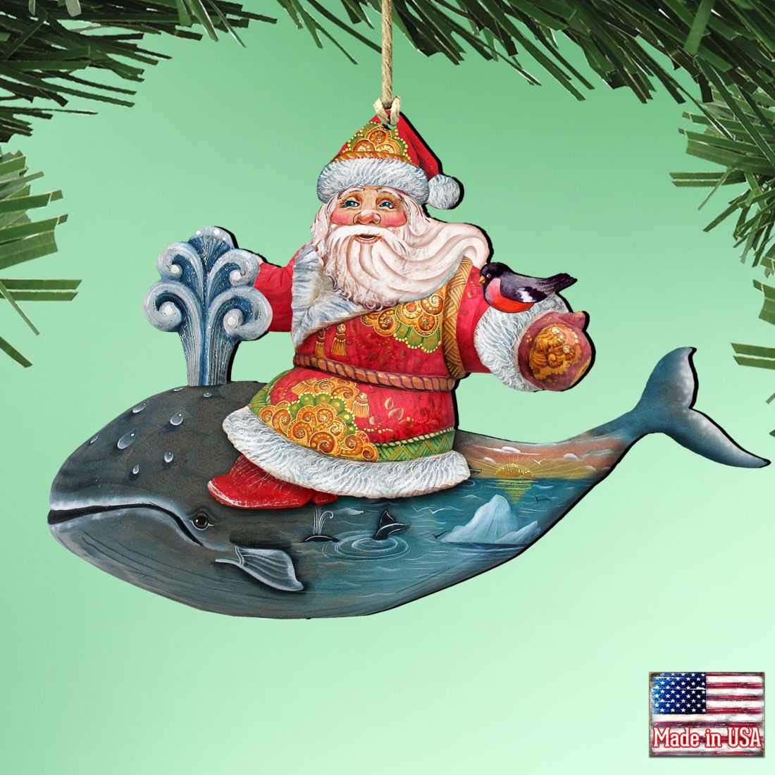 Whale Santa Wooden Ornaments by G. DeBrekht - Christmas Santa Snowman Decor - 8117827