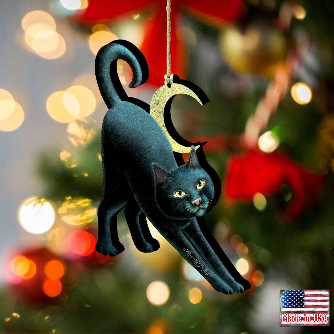 Spooky Halloween Cat Wooden Ornaments by Laura Seeley - Thanksgiving Halloween Decor - 8512054-LS