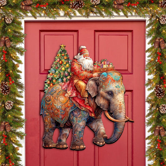 Santa on Elephant Holiday Door Decor  by G. Debrekht - Christmas Decor - 8611043-2H