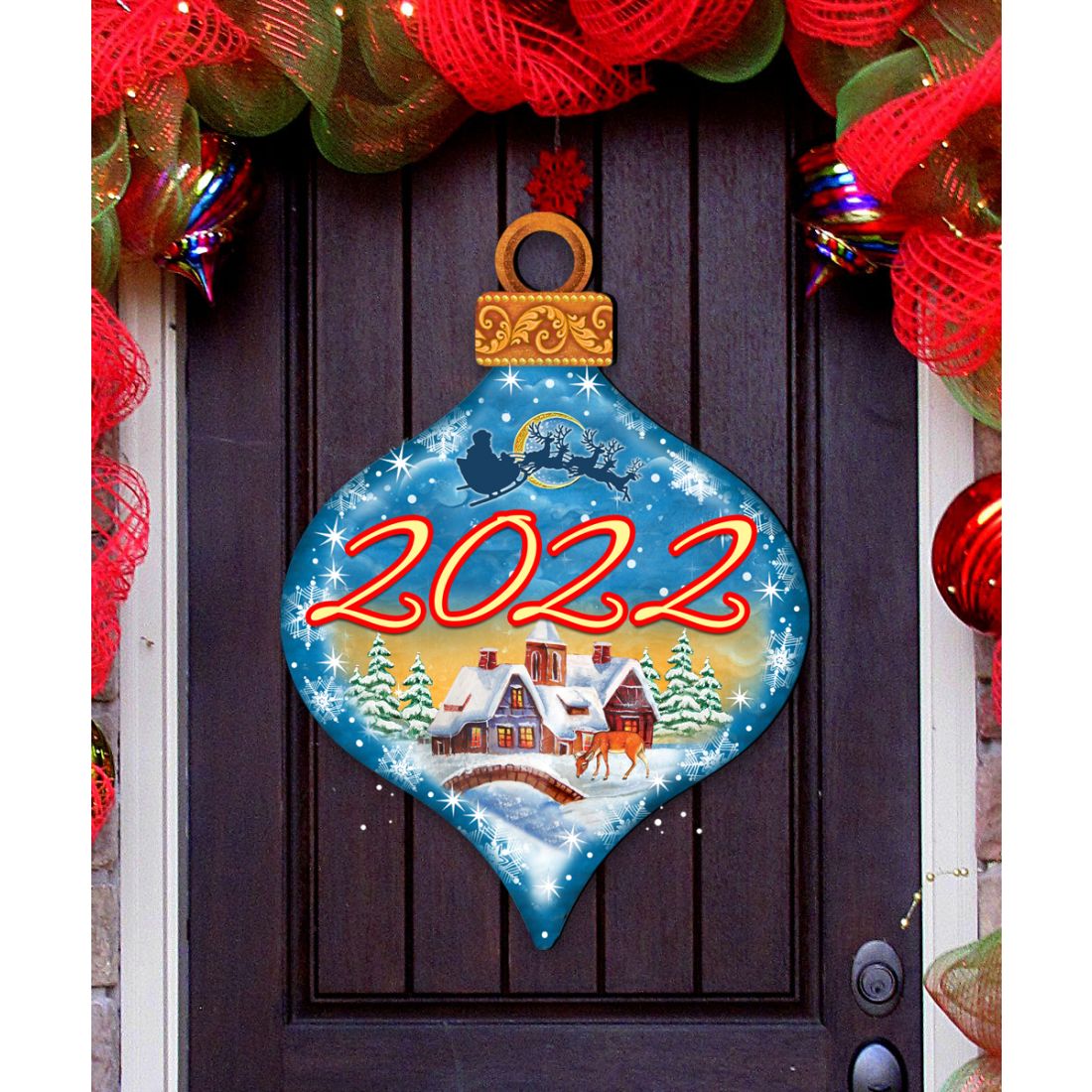 Dated Christmas Village Dated Door Decor by G. DeBrekht - Christmas Santa Snowman Decor - 8112182H-D