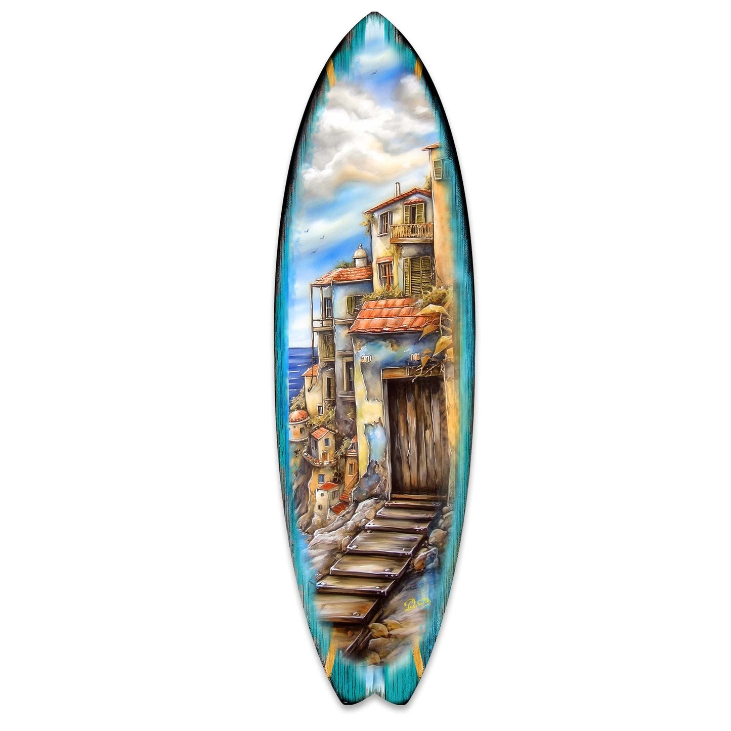 Mediterranean Seaside Surfboard Coastal Wall Art by G. DeBrekht - Coastal Holiday Decor - 8490118HS