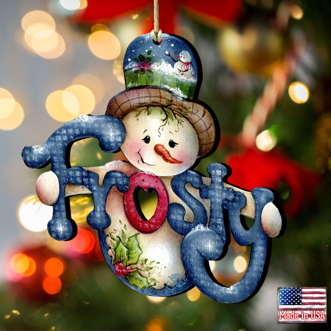 Frosty Wooden Ornaments by Jamie Mills-Price - Christmas Santa Snowman Decor - 8457505