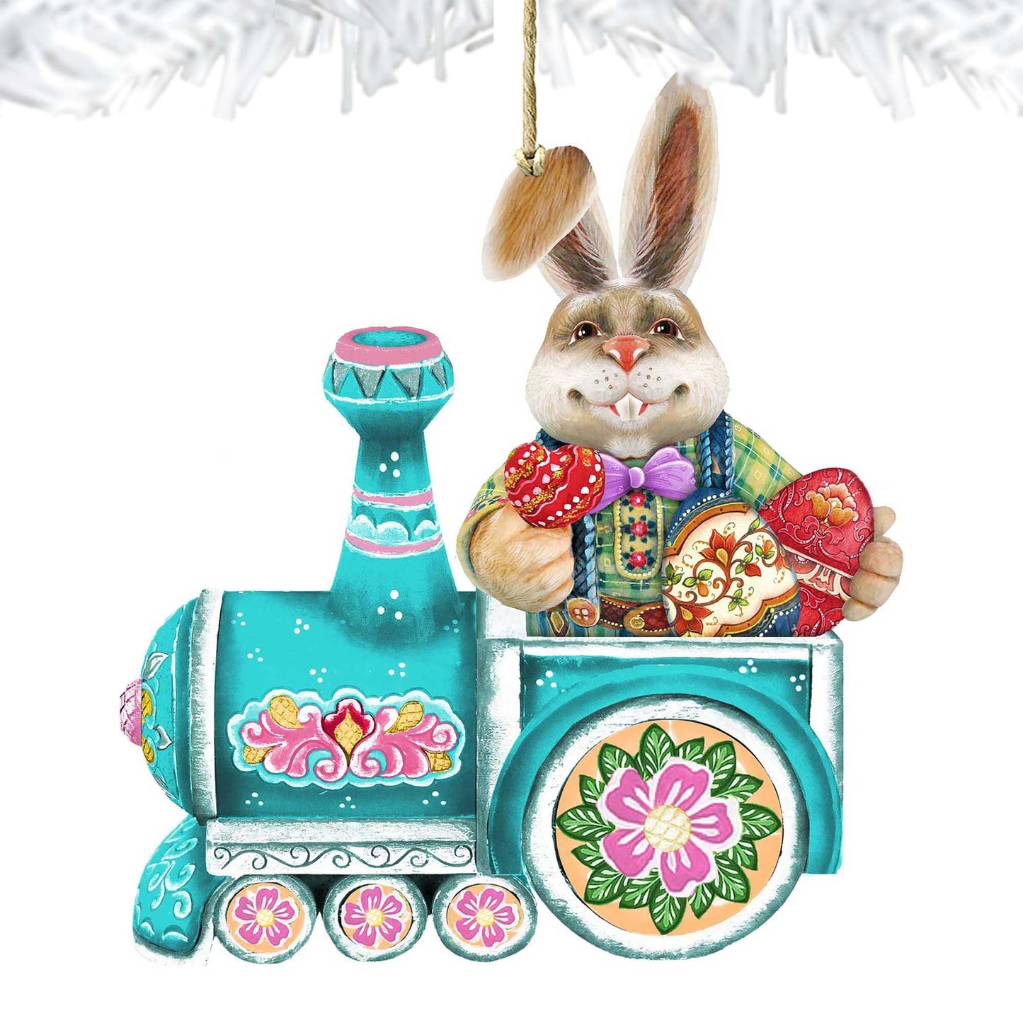 Village Train Ride Bunny Wooden Ornaments by G. DeBrekht - Easter Spring Decor - 8129211-2