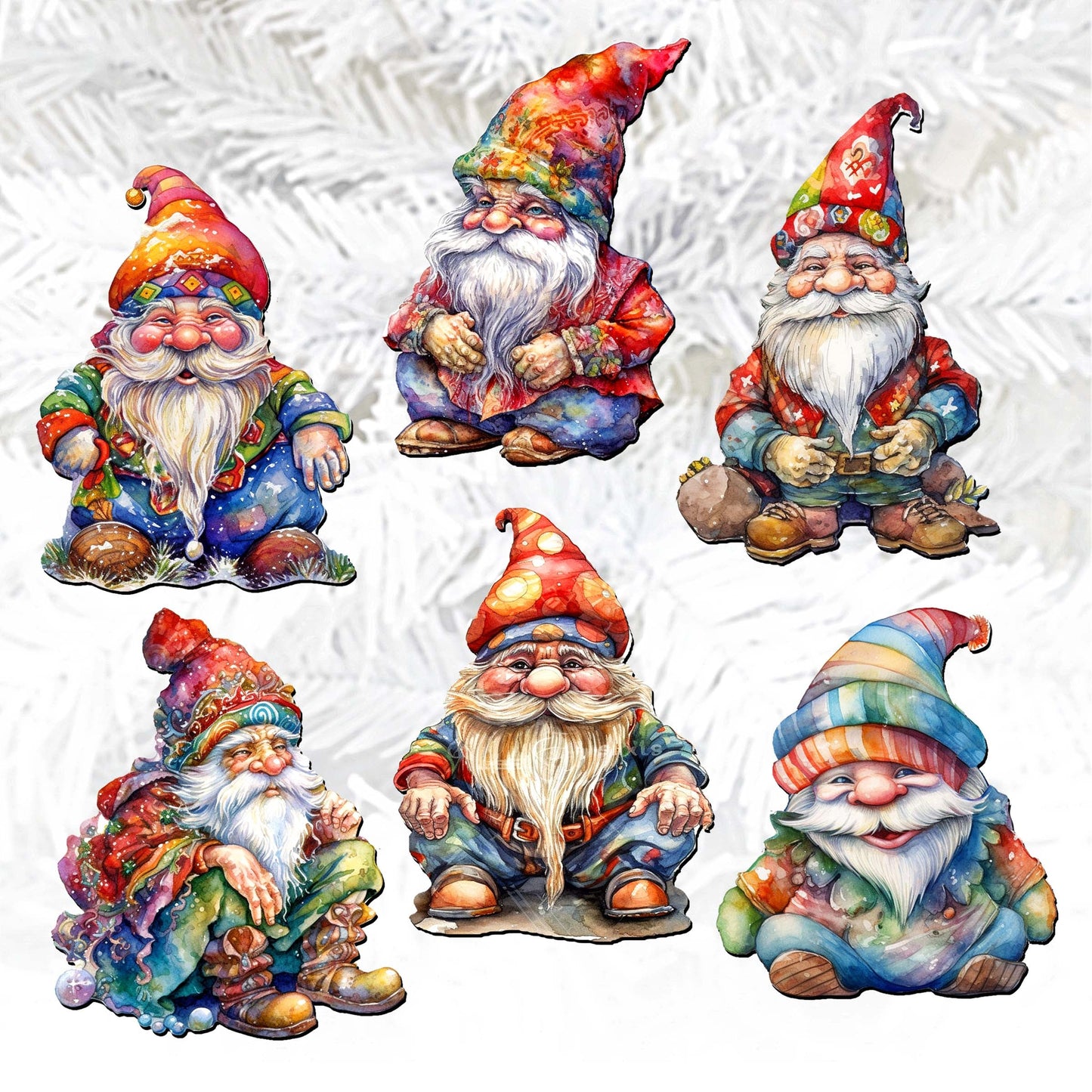 Christmas Gnomes Wooden Clip-on Ornaments by G. Debrekht - Christmas Decor - 8090031C-S6