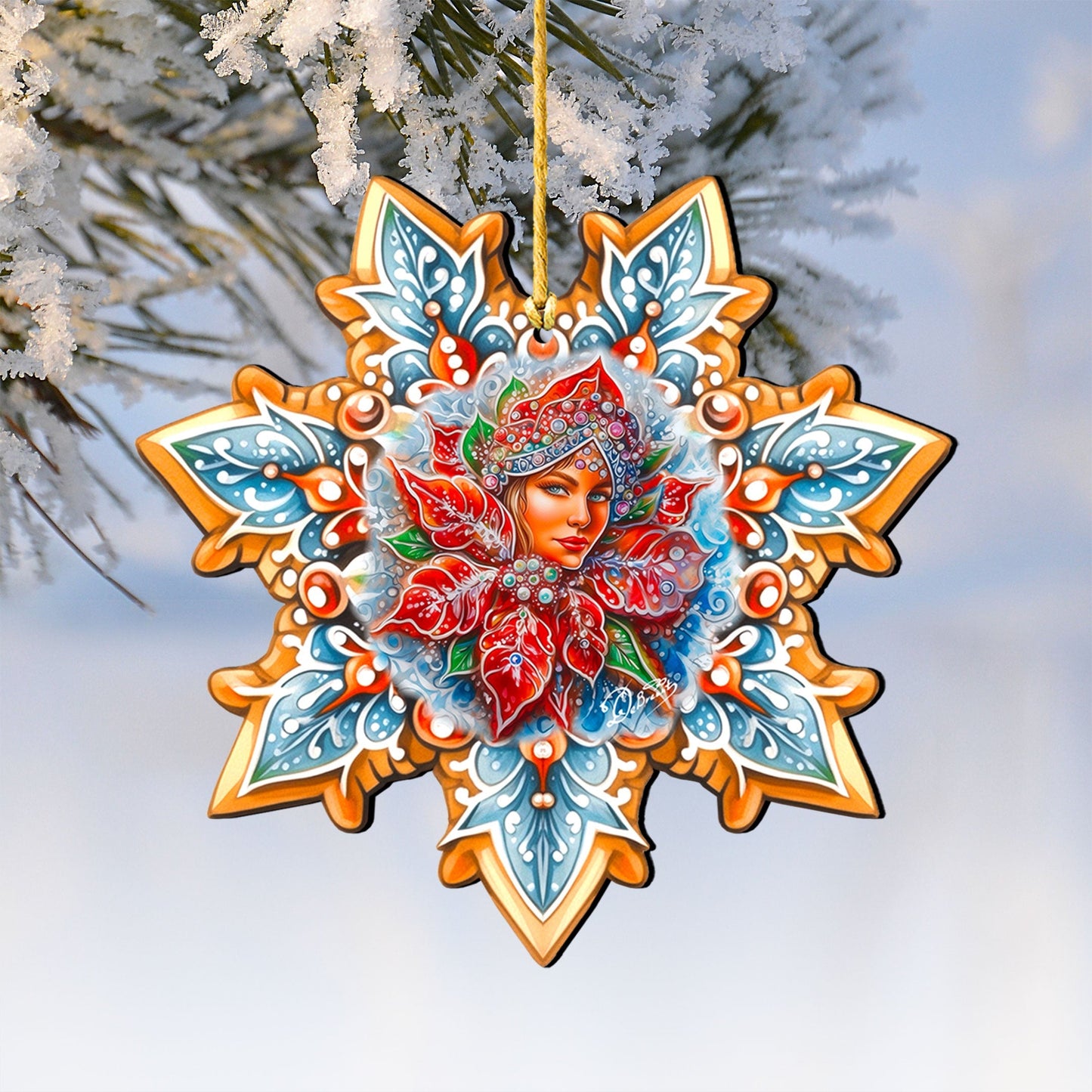 Snow Maiden Snowflake Wooden Ornaments by G. Debrekht - Christmas Decor - 8688401