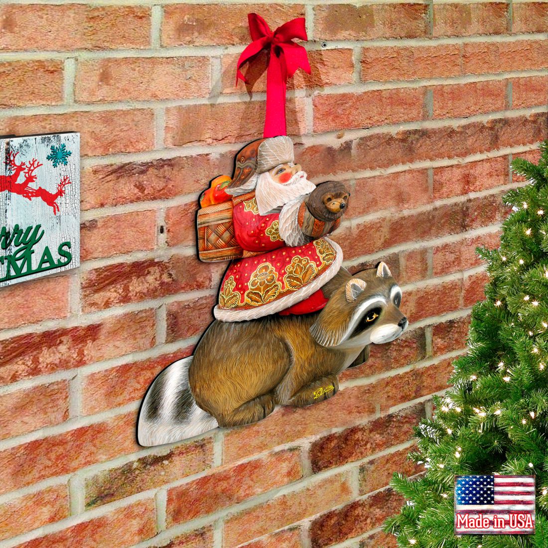 Raccoon Santa Christmas Door Decor by G. DeBrekht - Christmas Santa Snowman Decor - 8121636H