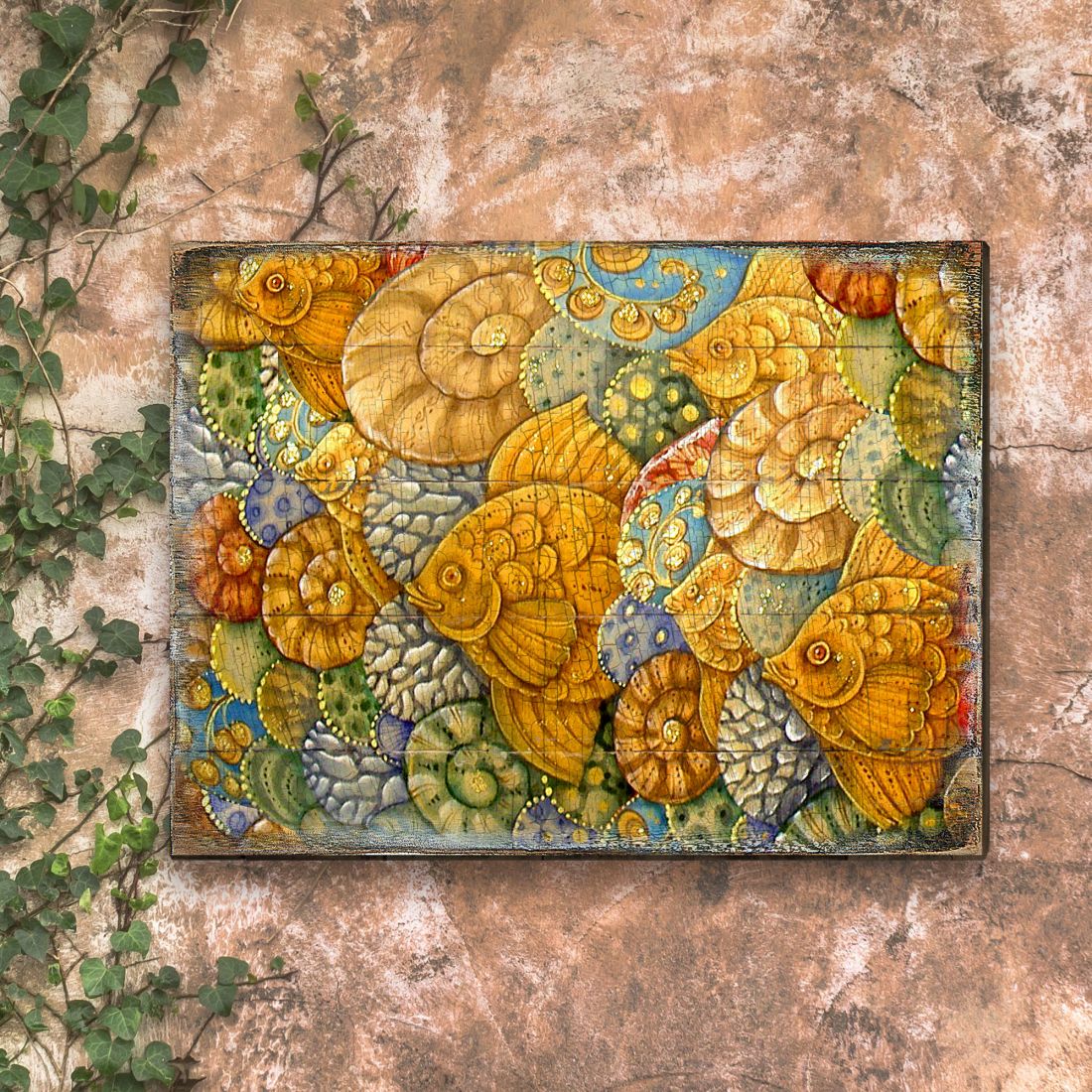 Sonnenberg Fish Wooden Coastal Wall Art by G. DeBrekht - Coastal Sea-Life Decor - 95018B