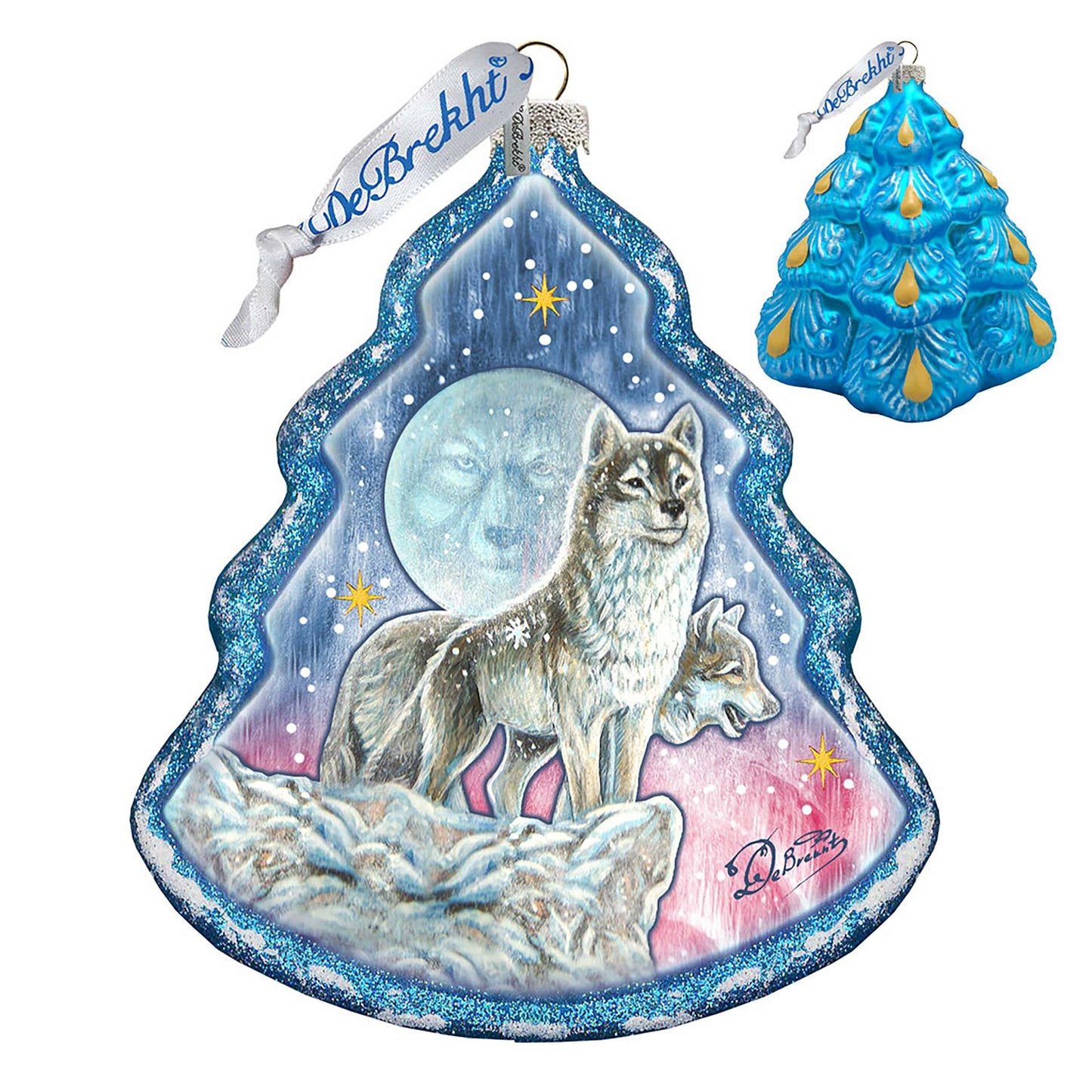 Howling at The Moon Wolves Glass Ornament by G. DeBrekht - Wildlife Holiday Decor - 762-024