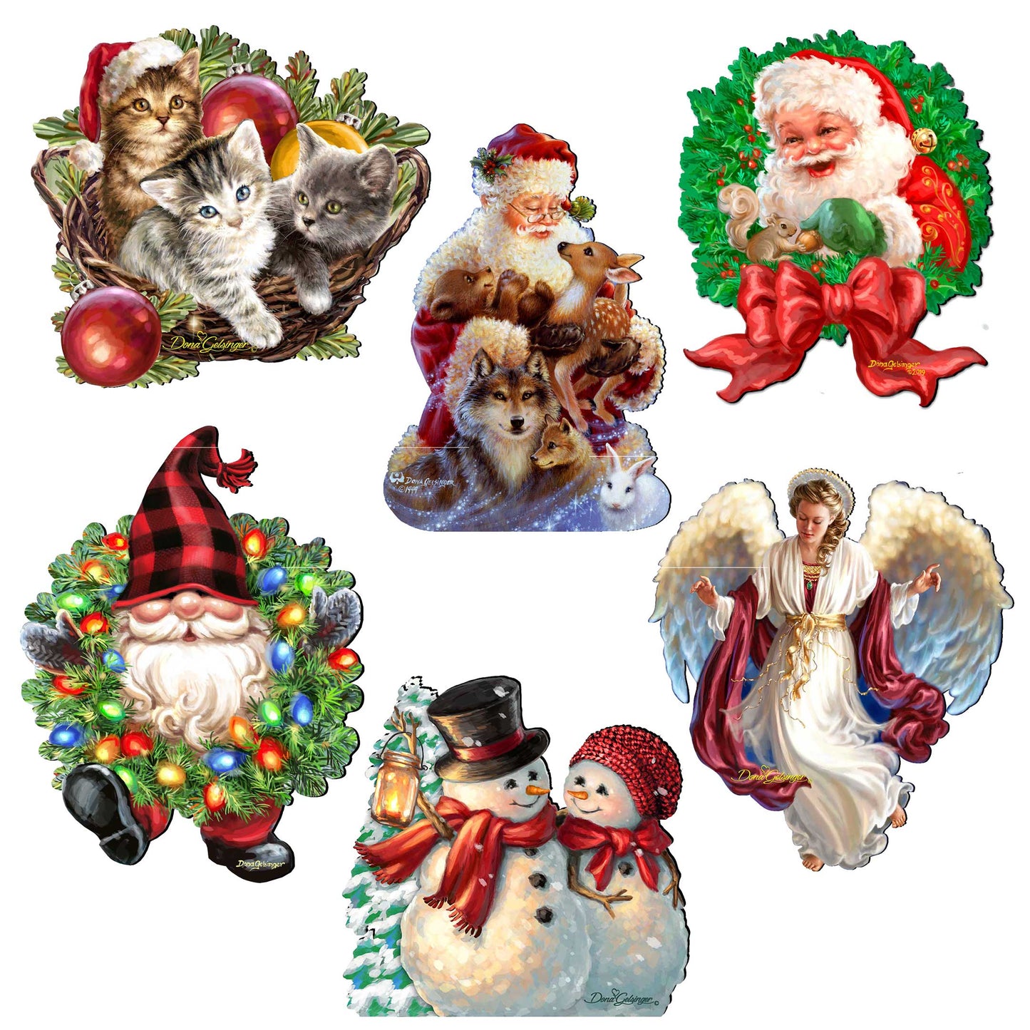 Santa and Friends Decorative Wooden Magnets Set of 6 by D. Gelsinger - Christmas Decor - 8090134G-S6