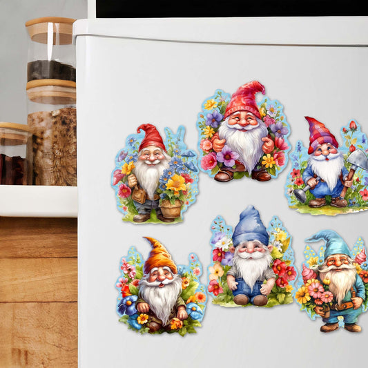 Garden Gnomes Decorative Wooden Magnets Set of 6 by G. Debrekht - Easter Spring Decor - 8090030G-S6