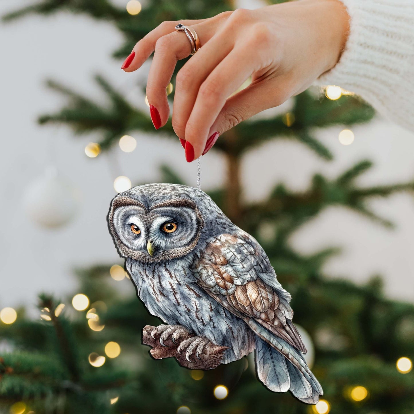 Alaskan Nothern Hawk Owl Wooden Ornaments by G.Debrekht - Wildlife Holiday Décor - 8710004-1