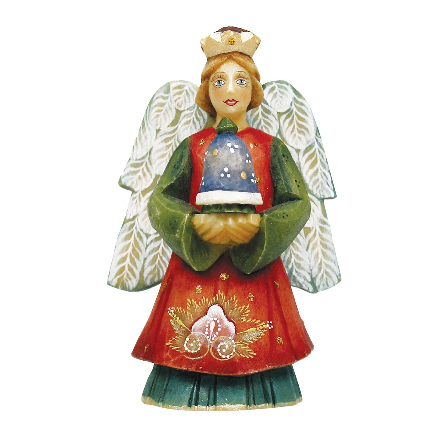 Angel with Bell Sculpted Hand-Painted Christmas Figurine by G. DeBrekht - Christmas Santa Snowman Decor - 657101