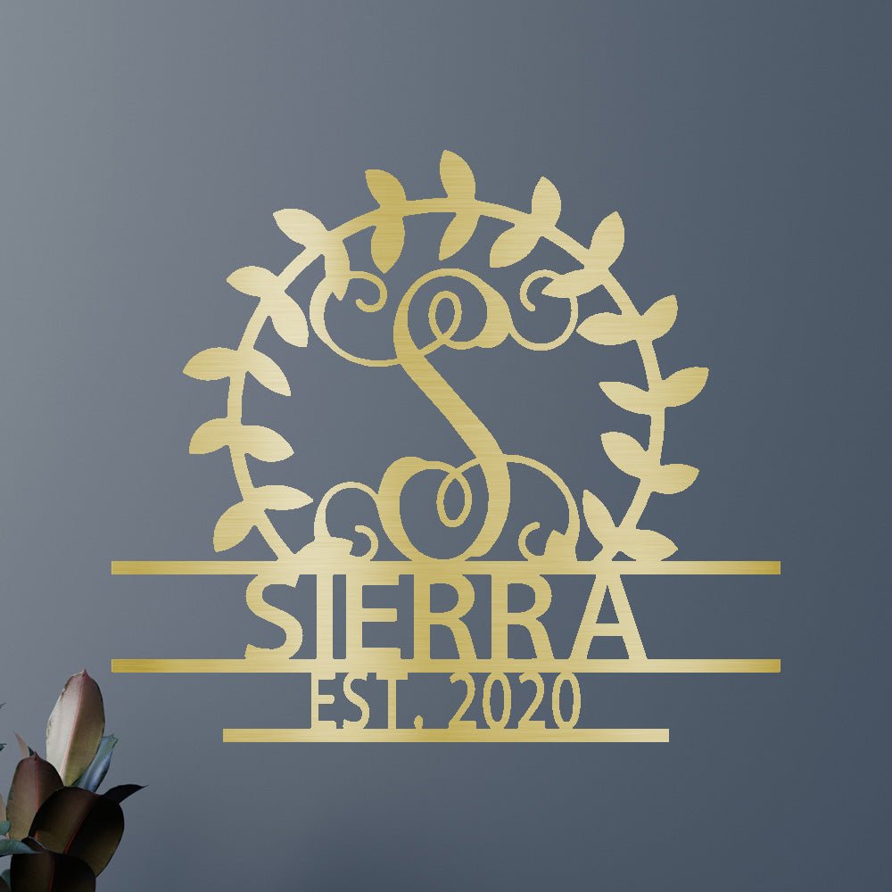 Crest Sign Personalized Gifts - Custom Metal Sign, Split Letter, Last Name, Wedding Gift